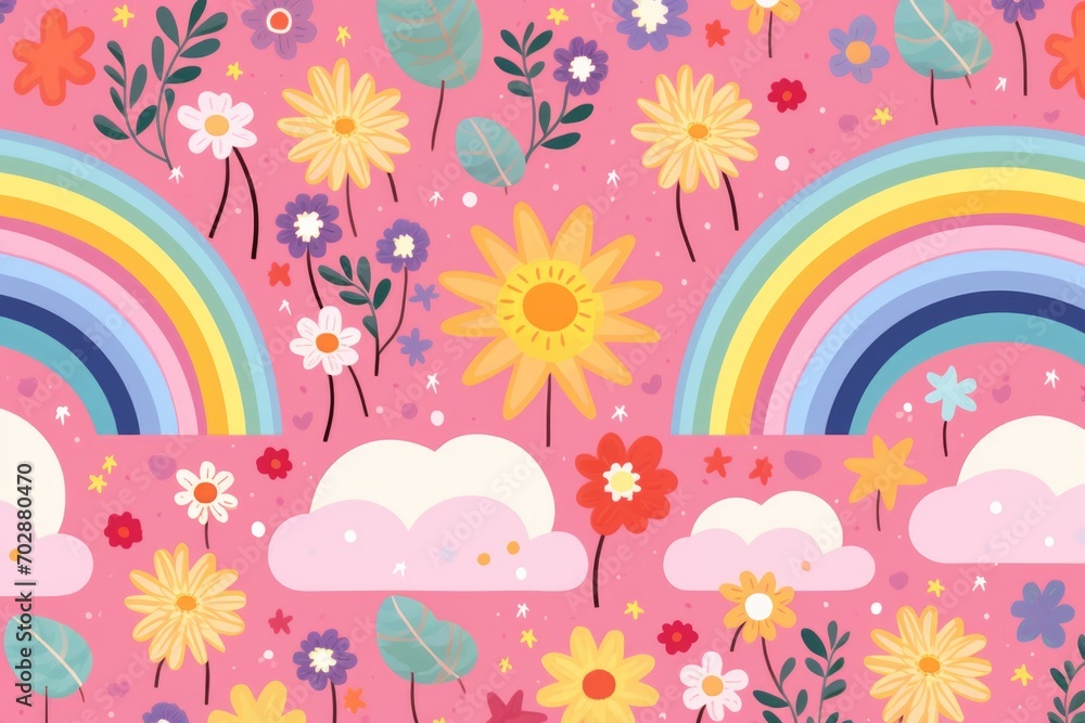 rainbow and flowers