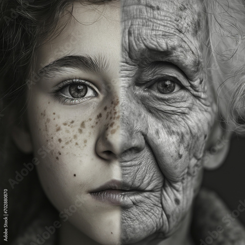 Half girl half elderly women