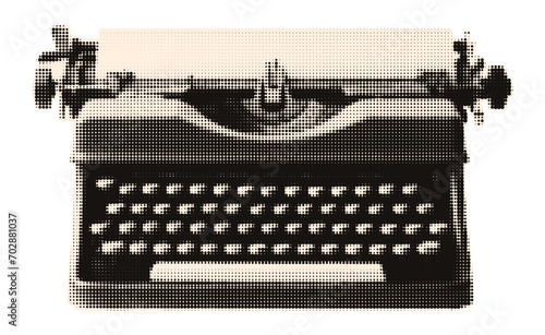 Halftone collage. Vintage typewritter. Isolated vector.