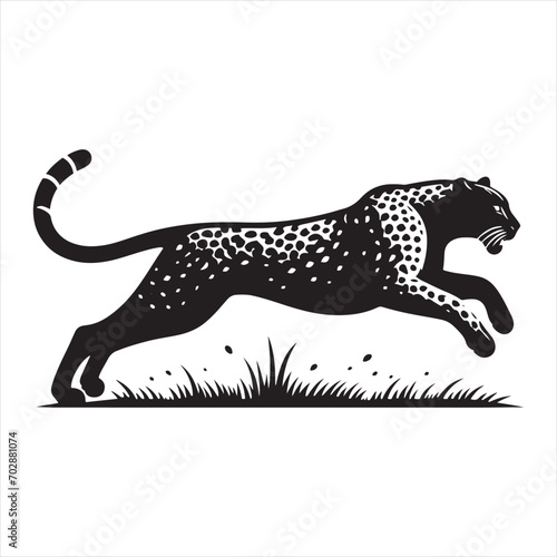 Nocturnal Elegance: Silhouette of Leopard Moving Stealthily in the Night, Perfect for Jungle Adventure Scenes and Leopard Black Vector Stock
