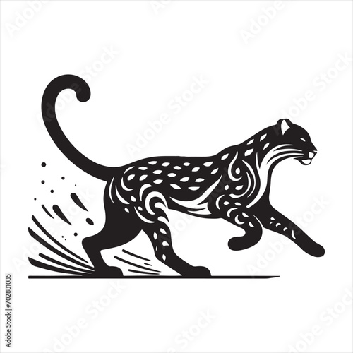 Midnight Elegance: A Captivating Silhouette of Leopard Moving Stealthily in the Night, Perfect for Jungle Concepts and Leopard Black Vector Stock
