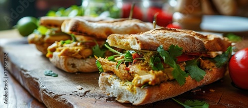 Surinamese sandwiches with Indian fillings like chicken curry, cod fish, or tandoori chicken. photo