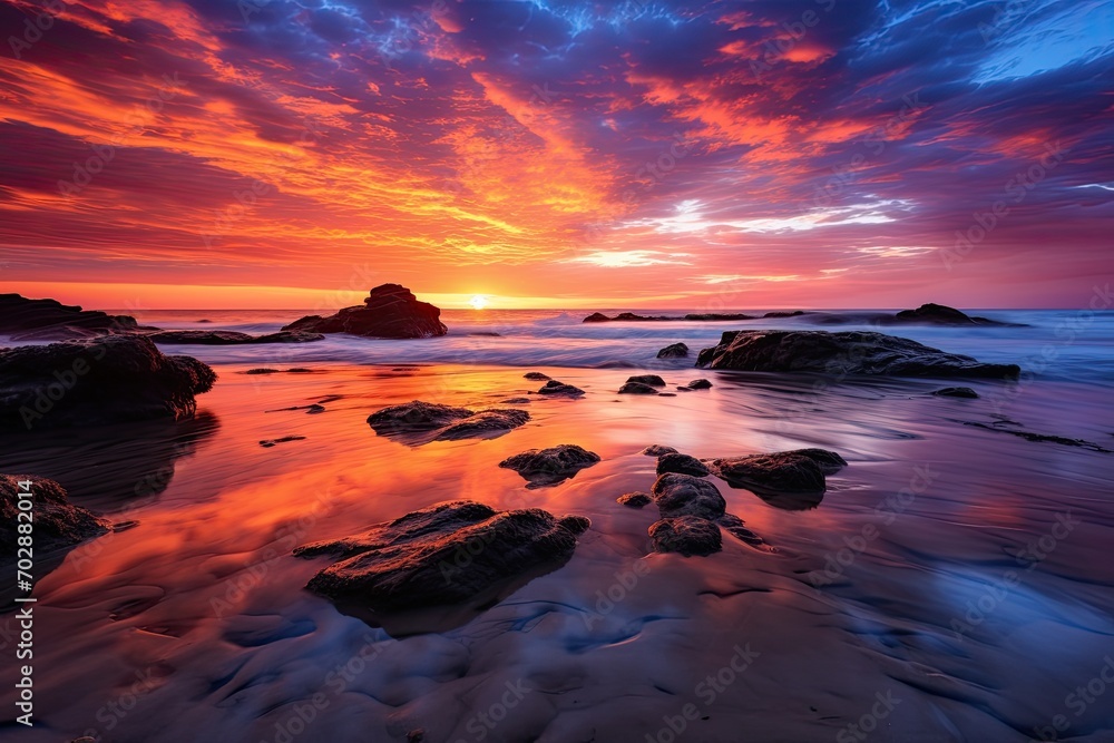 Beautiful sunset at the beach in Asturias, Spain, AI Generated