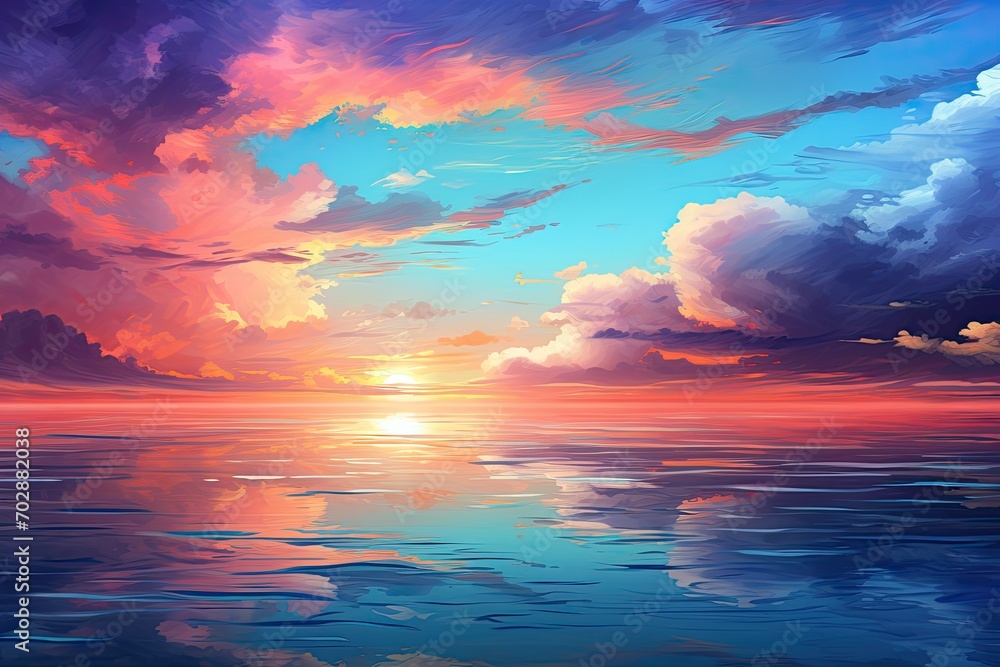 Beautiful sunset on the tropical beach. Colorful sky at sunset, AI Generated