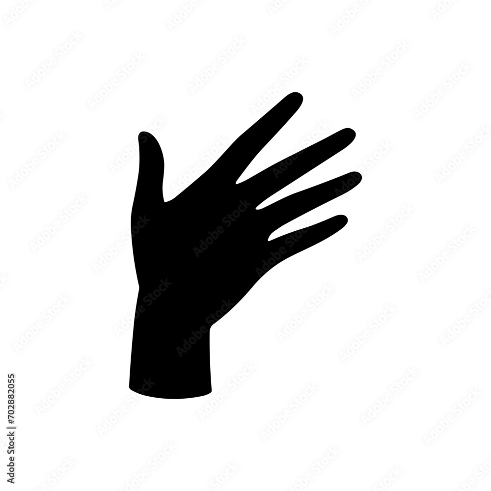 Obraz premium Black silhouette of an open hand with spread fingers on a white background.