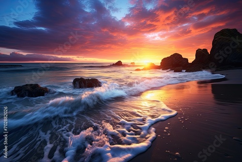 Beautiful seascape at sunset. Nature composition and vibrant colors, AI Generated photo