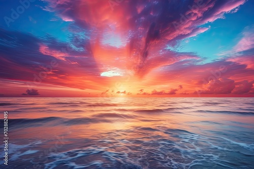 Beautiful seascape. Dramatic sunset over the sea, AI Generated