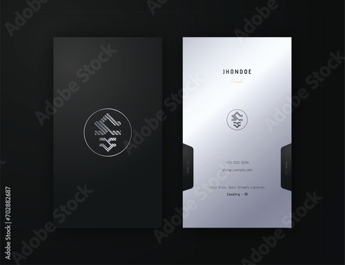 professional modern dark black and silver vertical business card editable template
