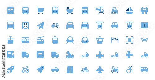 Transport and Travel Icons Set - Vehicles, Adventure, Journey Vector Graphics © vectadiaries