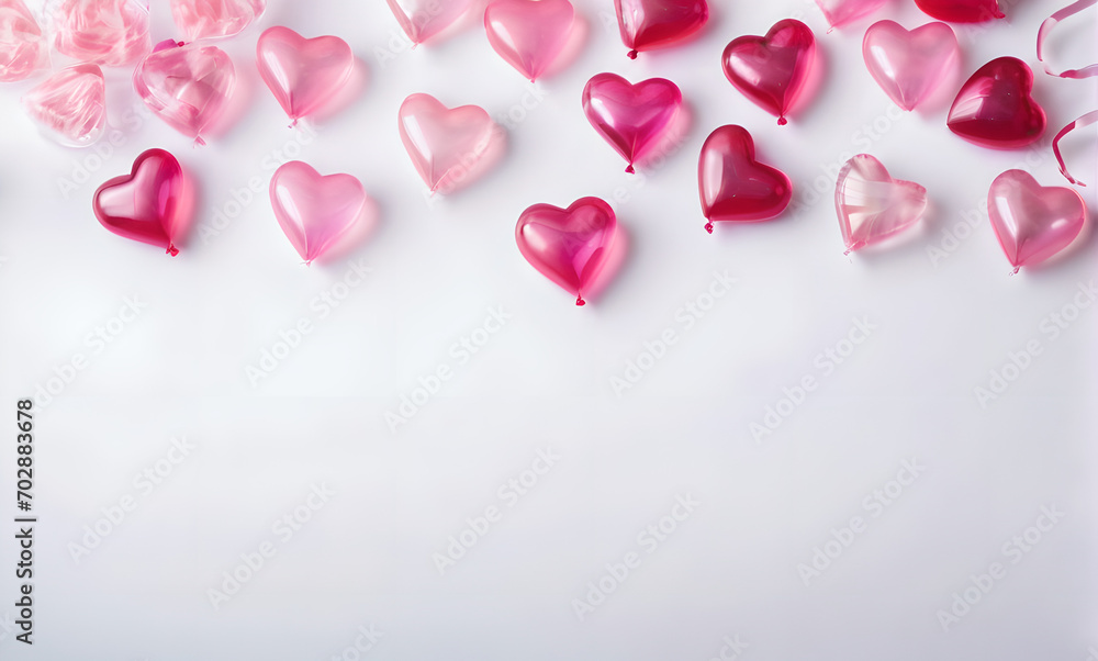 red pink beautiful hearts on a white background, Valentine's day, festive hearts on a white background, soft pink hearts with sparkles on a white background, bright festive hearts, Valentine's holiday