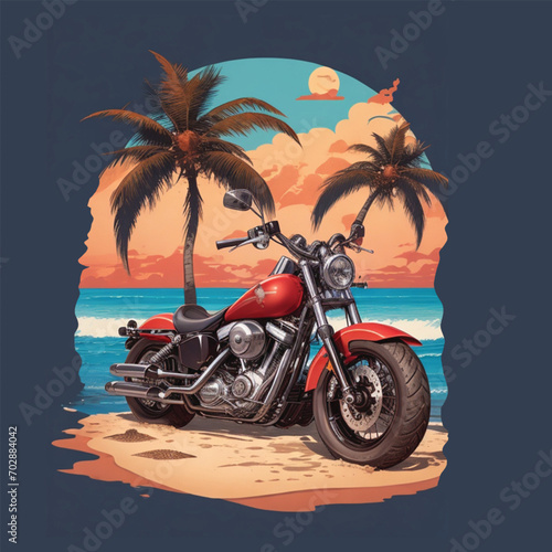 Picture of motocycle on the beach for t-shirt design