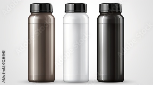 mockup three water bottles on a white background