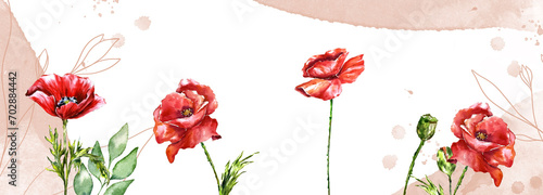 poppies banner watercolot spting red flowers floral wedding design mother's day 14th february photo