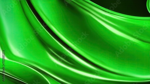 Green silk Wave Abstract design for background, Green liquid, shiny material, smooth motion