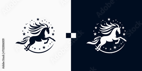 Pegasus horse logo Pegasus Skyline vector design inspiration, Monochrome Emblem of Running Pegasus isolated on white, Vector image of a silhouette of a mythical creature of Pegasus
