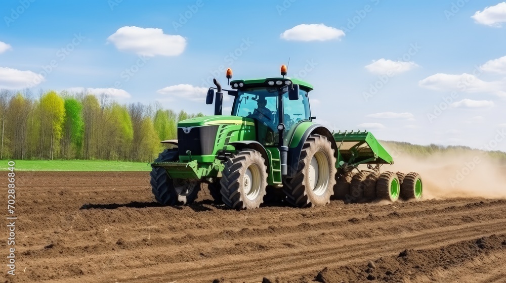The tractor's exhaust billows with a steady stream of white smoke, a testament to its hard work and productivity. The tractor's exhaust billows with a steady stream of white smoke, a testament to its hard work and productivity.
