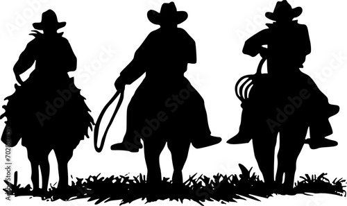 Western Trio Cowboy Rodeo Riding Horse Silhouette Design Vector EPS