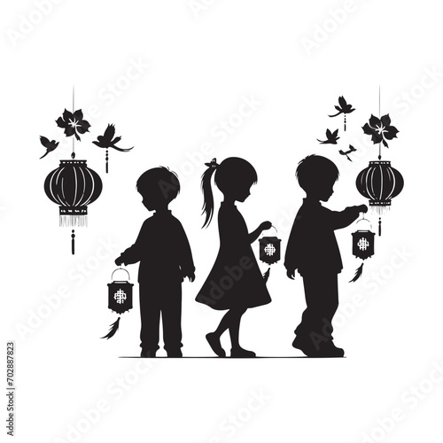 Cultural Elegance - Chinese New Year Silhouette Featuring Children with Lantern - a Beautiful Addition to Your Collection of Chinese New Year Silhouette 