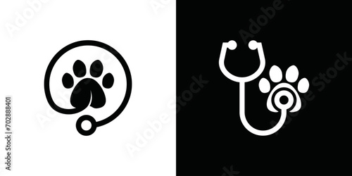 dog and cat stethoscope logo design. dog and cat element symbol vector design illustration. pet care white linear style. logo for pets photo