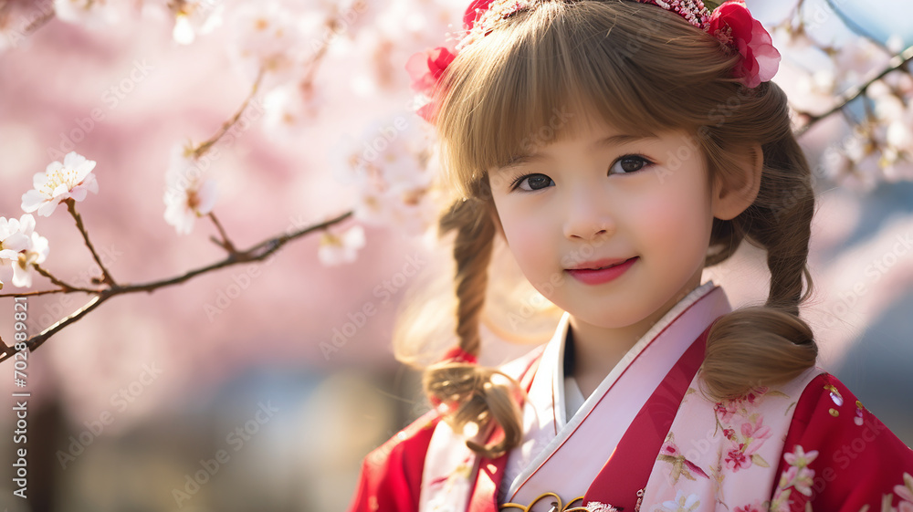 Japanese girl in kimono with cherry blossoms (2 years old) Japanese girl in kimono with cherry blossoms (2 years old)