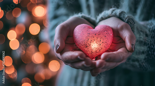 Person holding pink heart ornament  Valentine s day concept