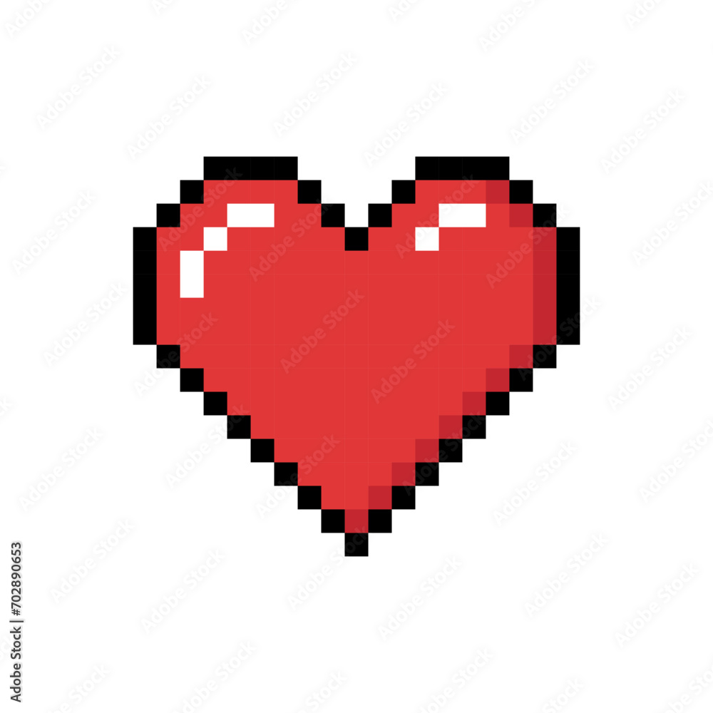 Red Heart Icon For Valentine's Day. Pixel 8 bit style Red Heart Icon For Valentine's Day. Pixel 8 bit style