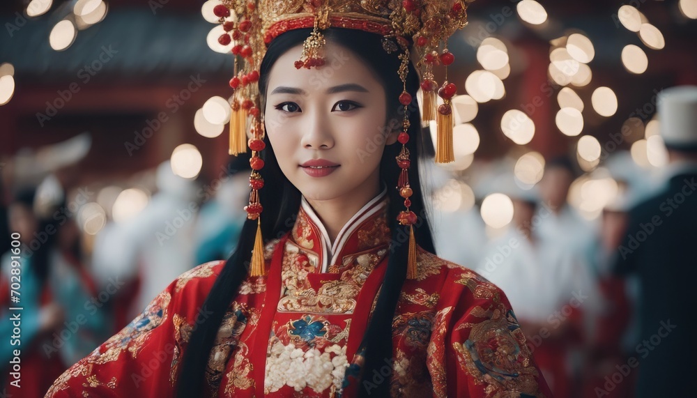 A Chinese girl in a national costume for a traditional dance