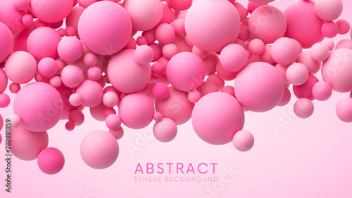 Pink random flying spheres background for Happy Valentine's day or love concept. Pink matte soft balls for romantic postcard, flyer, banner, invitation or poster. Vector 3d illustration