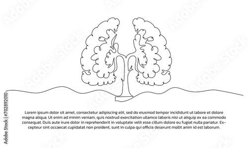Continuous line campaign design illustration about trees as the lungs of the world. Single line decorative element drawn on white background.