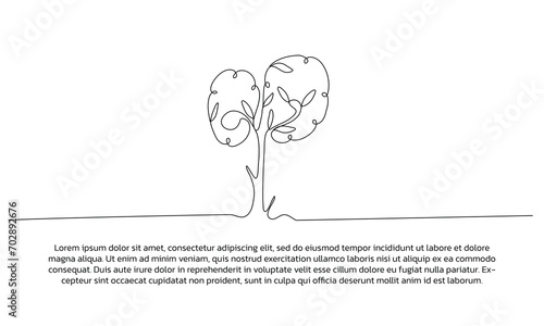 Continuous line campaign design illustration about trees as the lungs of the world. Single line decorative element drawn on white background.