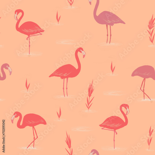 Seamless pattern flamingos trending color palette 2024