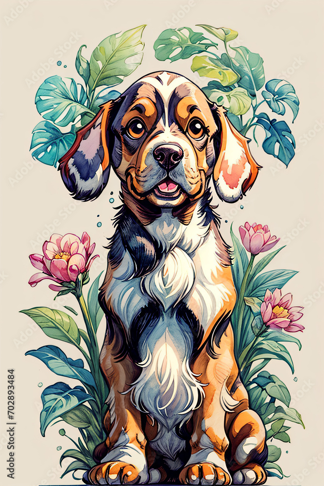 Basset Hound Dog Watercolor Illustration