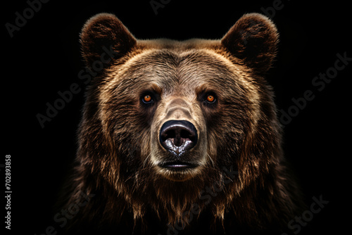 Portrait of a grizzly bear against a black background