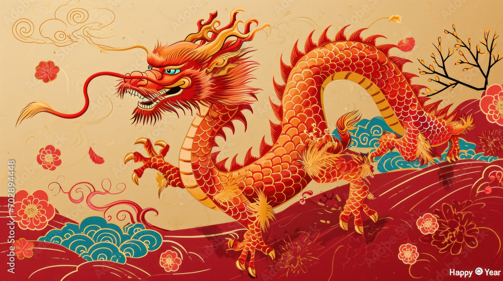 Chinese Happy New Year and Chinese dragon