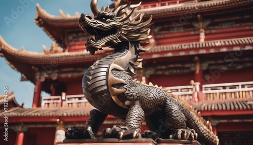A wooden dragon statue shining in the sun, a symbol of the Chinese New Year © Adi