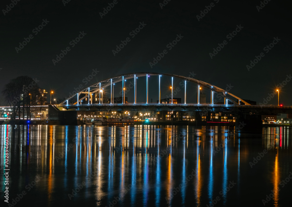 The Wilhelmina bridge near Deventer in the Netherlands by night