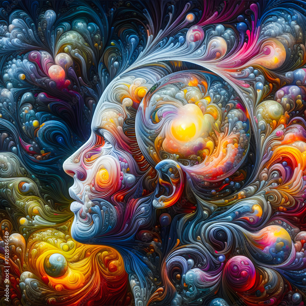 Explore the depths of a whimsical mind with this AI-generated image. In high-definition and rich detail, it portrays the intricate thoughts of a person wrestling with mental complexities. Explore the depths of a whimsical mind with this AI-generated image. In high-definition and rich detail, it portrays the intricate thoughts of a person wrestling with mental complexities.