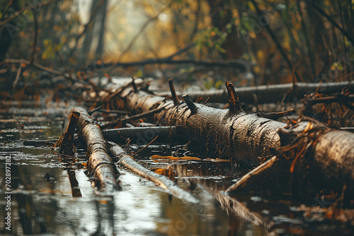 abatis barricade of felled trees photo