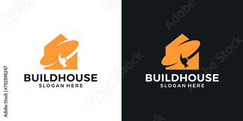 House Repairs logo design template. Hammer logo with home building graphic design vector illustration. House renovation symbol, icon, creative.