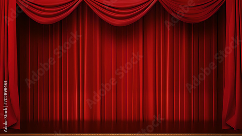 closed stage - long fine red curtain in theater hall