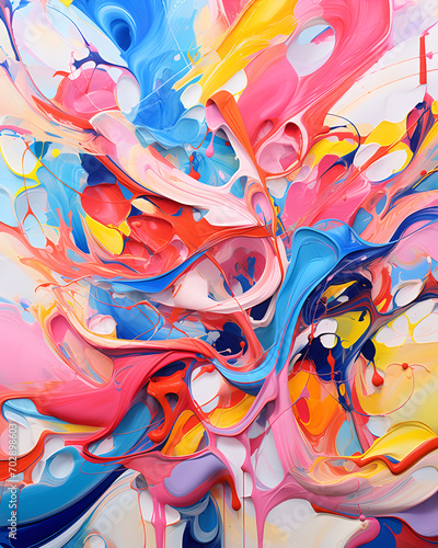 splashes of vibrancy: thick squirts of oil paint on a white canvas