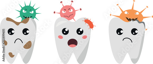 Tooth caries with bacteria in flat design, Dental cavity problem