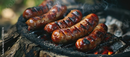 Grilled sausages in natural setting.