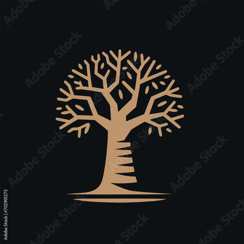 Baobab tree. Modern icon logo. Brown on black photo