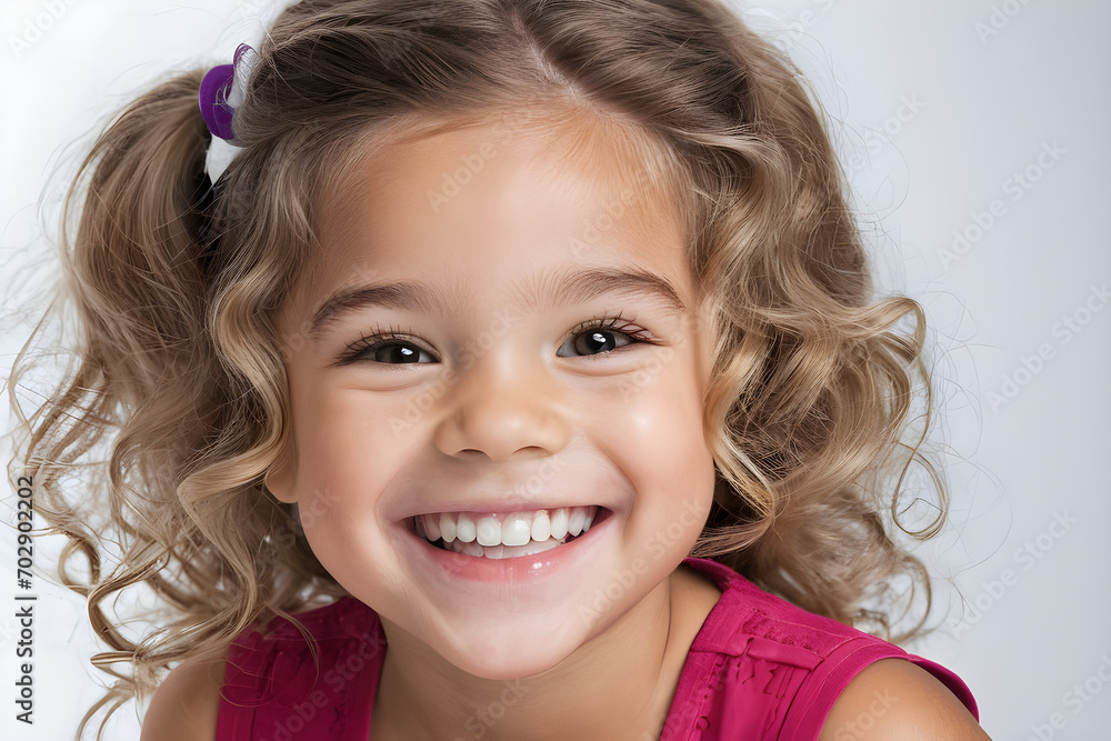 A young girl with a big smile. The background is simple. Generative AI A young girl with a big smile. The background is simple. Generative AI