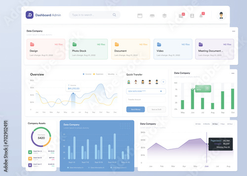 UI UX Infographic dashboard. UI design with graphs, charts and diagrams. Web interface template