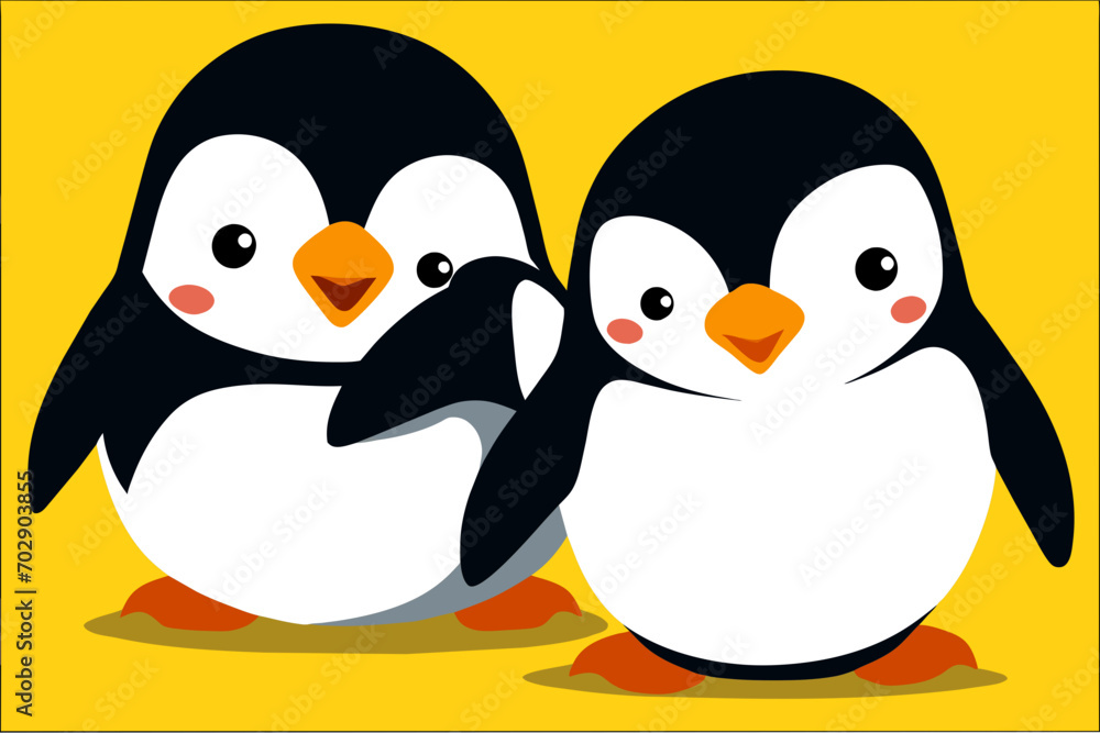 Fototapeta premium Cute penguins waddling together. vektor icon illustation