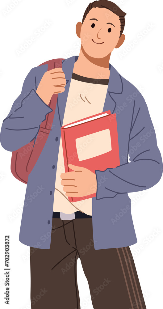 University man student with backpack holding book illustration