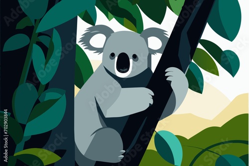 Koala clinging to a eucalyptus tree. vektor icon illustation