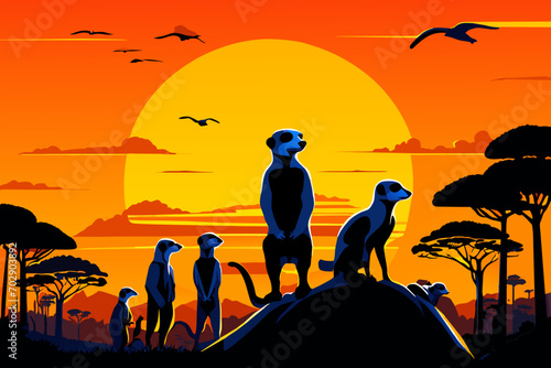 Group of meerkats on sentry duty. vektor icon illustation